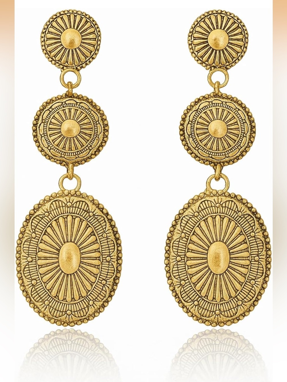 Anthropologie Gold Triple Medallion Drop Earrings